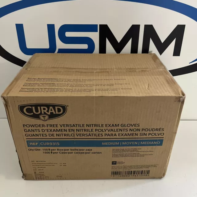 Case of 10 Boxes - CURAD Powder Free Nitrile Exam Gloves Blue, Sz M, CUR9315