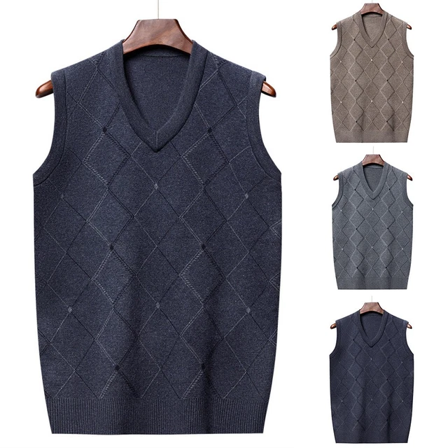 Gilet maglione senza maniche da uomo collo a V lavorato a maglia canotta grigio