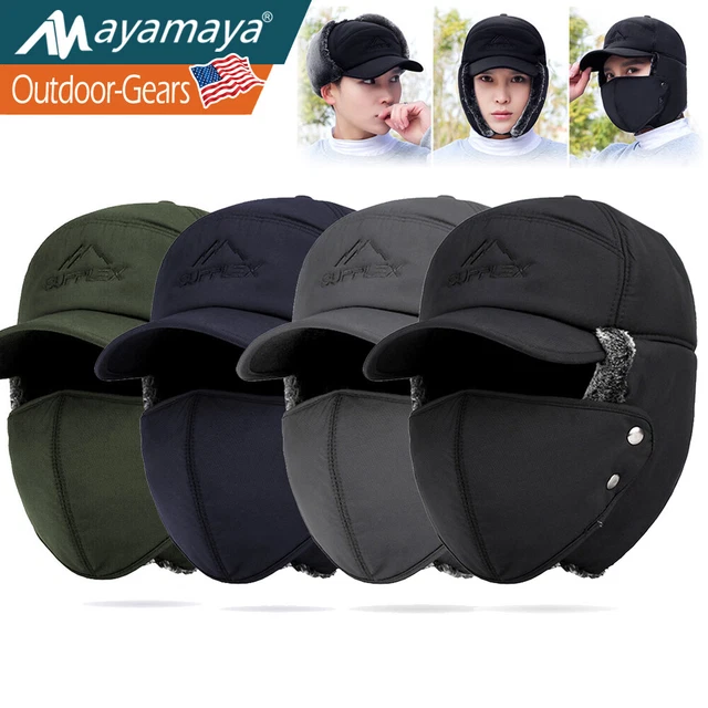 Men Winter Ear Flap Trapper Hat Face Mask Fur Aviator Trooper Warm Snow Ski Cap