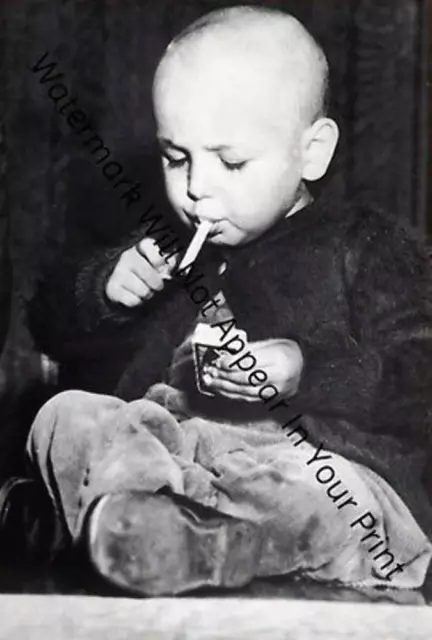 STRANGE ODD SPOOKY FREAKY CREEPY WEIRD Baby Boy Smoking Kid Child VINTAGE PIC