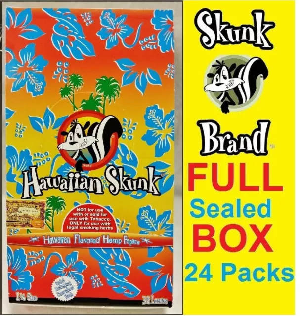 FULL BOX 24 Packs HAWAIIAN Skunk Brand Flavored Hemp Rolling Papers 1 1/4 Size