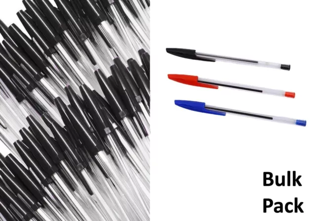 Bulk Pack 50/200/500 Ballpoint Pens, Ball Point Pens BLACK, BLUE, & RED