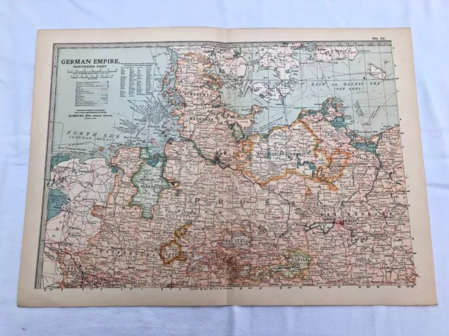 1903 large colour fold out map titled " german empire - northern part "