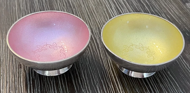 Vintage Meka Denmark Signed Sterling Silver & Enamel Salt Bowls Must See
