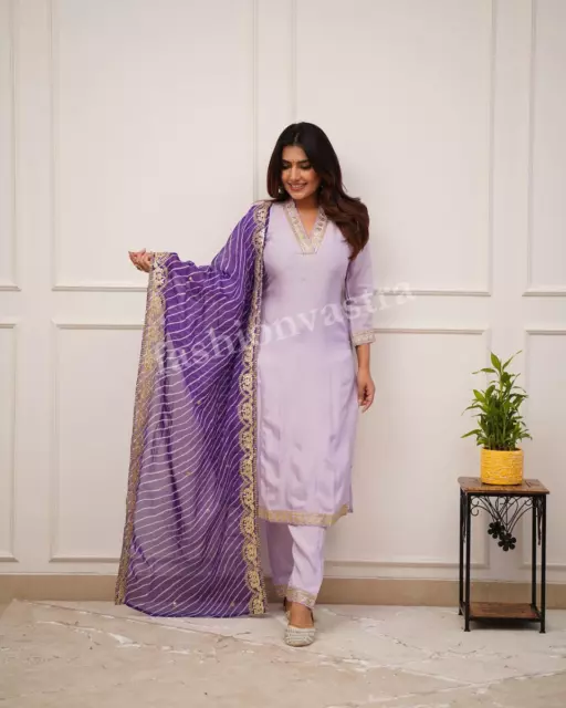 Designer Cotton Silk Salwar Kameez Suit Wedding Wear Kurti Palazzo Dupatta Set
