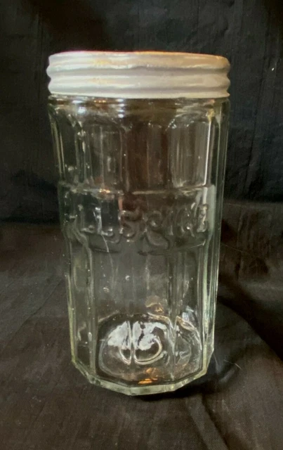 Vintage Glass Allspice Canister Jar w Lid Hoosier Cabinet w Wide Rib 5" Tall