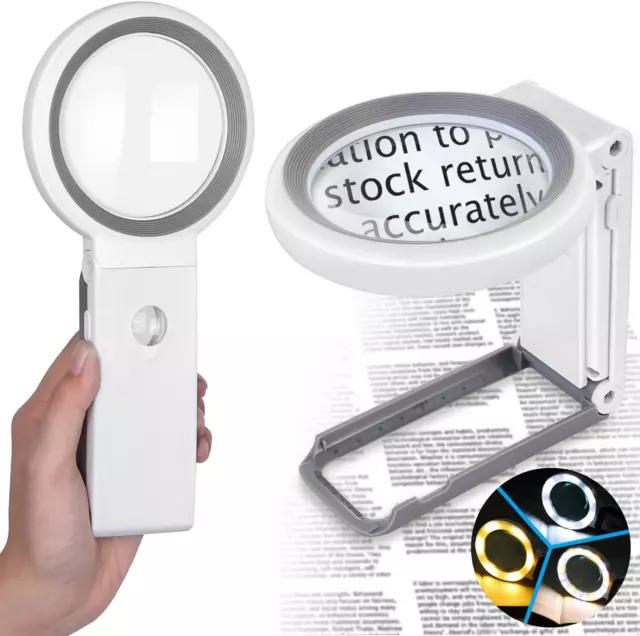 JMH Magnifying Glass with Light, 30X Handheld Large Black