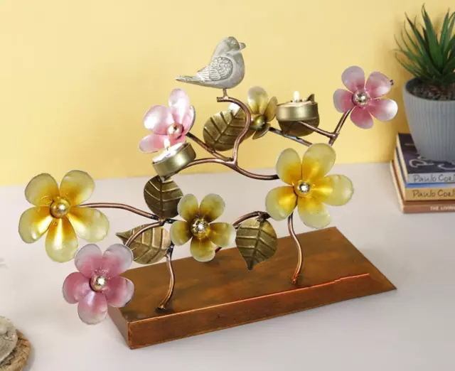 Flor de metal con pieza de exposición de pájaros, artículo central hecho a...