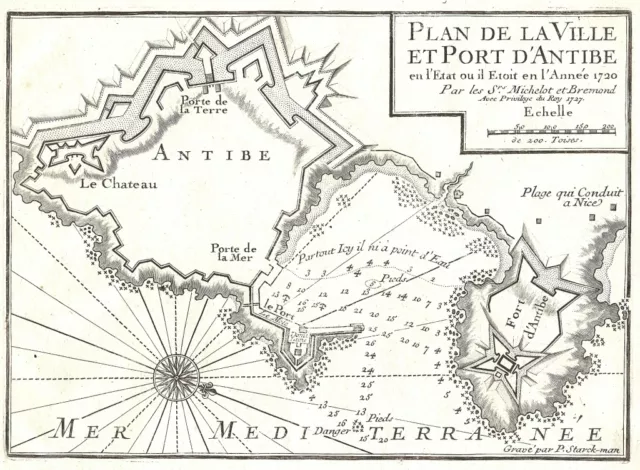 ANTIQUE MAP, DE la Feuille, Plan de la Ville de Bonne et de Fort de ...