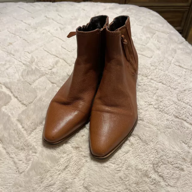 Cole Haan Hadlyn Grand OS Caramel Tan Leather Zip Ankle Boot Size 10.5