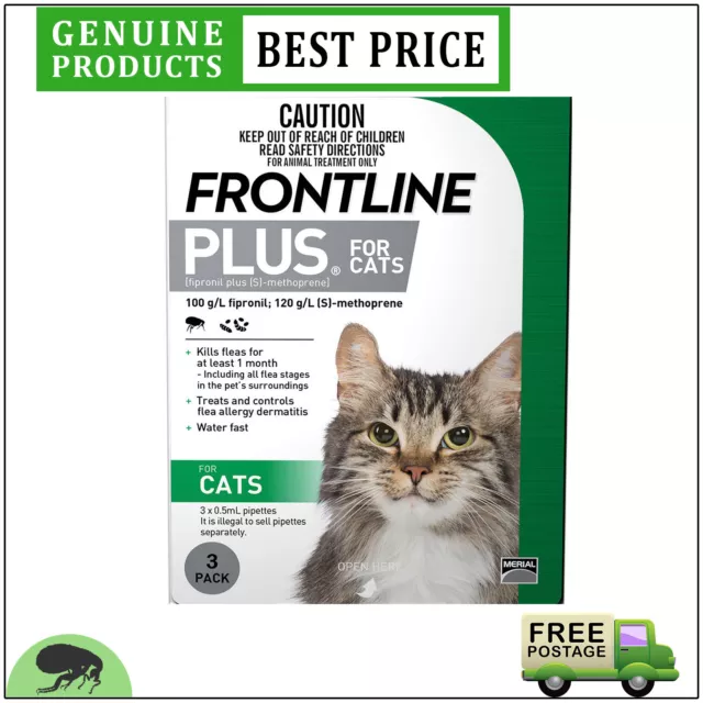 FRONTLINE PLUS For Cats and Kittens 3 Doses Flea Treatment for Cats GREEN Pack