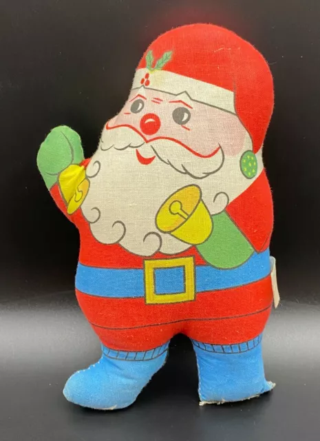 Vintage Christmas Santa Claus Ringing Bell Fabric Cloth Stuffed Toy Doll Pillow