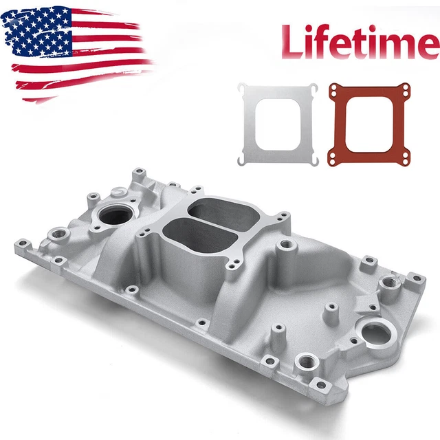DUAL PLANE SATIN Aluminum Intake Manifold For SBC Chevy Vortec 350 400