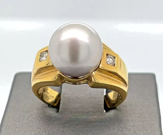 18k YG Perle Diamanten Ring (Größe 7,5)