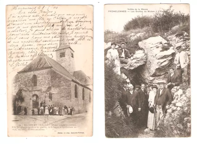 2 cpa dpt 08 Fromelennes grottes et Raucourt l'église