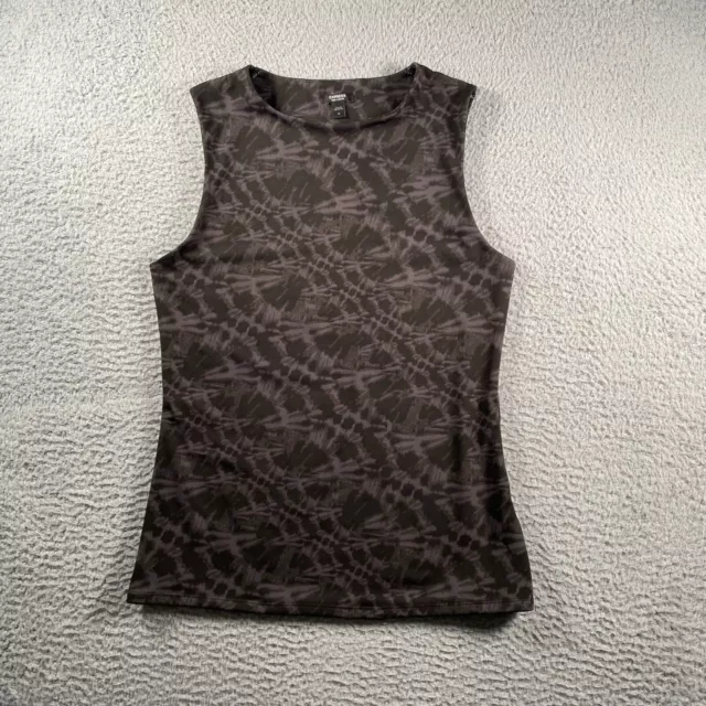 Express Body Contour Shirt Womens Medium Black Gray Abstract Sleeveless Tank Top