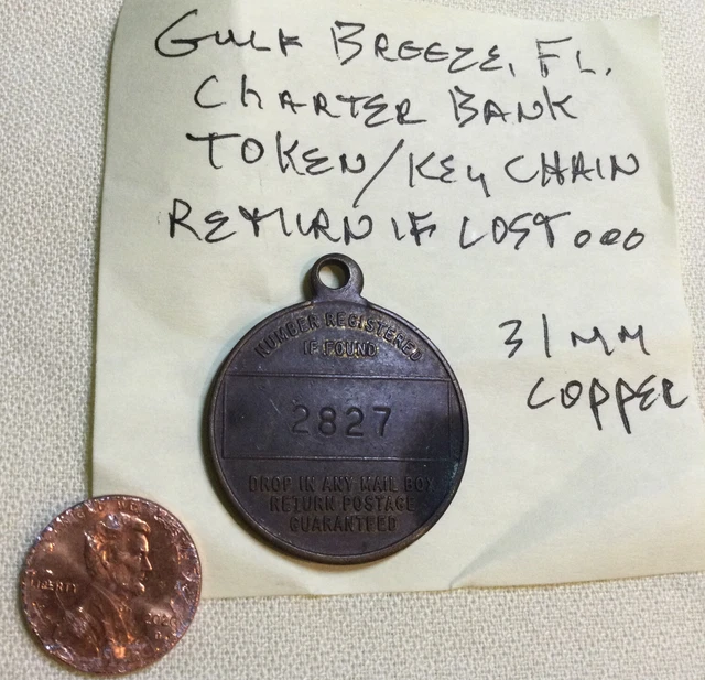 Gulf Breeze, Florida Token/Keychain Holder “Charter Bank” Vintage 60’s