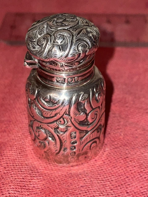 Victorian Sterling Silver Repousse Scent Snuff Bottle Birmingham