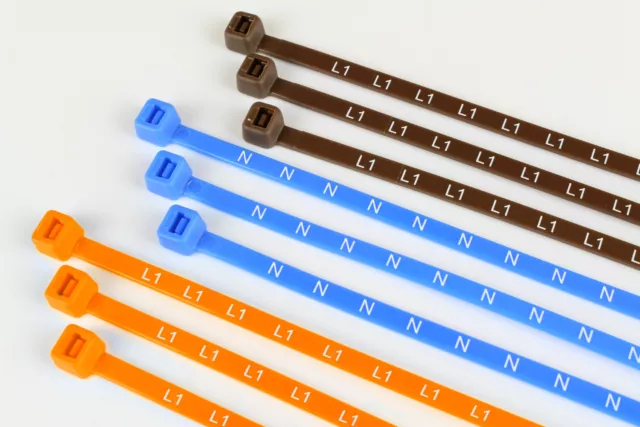 Printed Electrical Metering Cable Ties - L L1 L2 L3 N - Various Pack Sizes