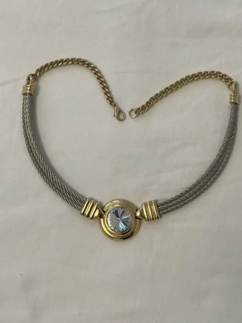 Modeschmuck Collier Halskette Silber / Gold Farbe Mit Stein