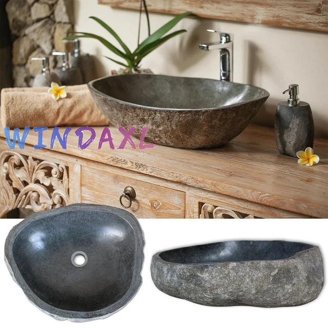Waschbecken Naturstein Aufsatzwaschbecken Flussstein Handwaschbecken Oval 15565