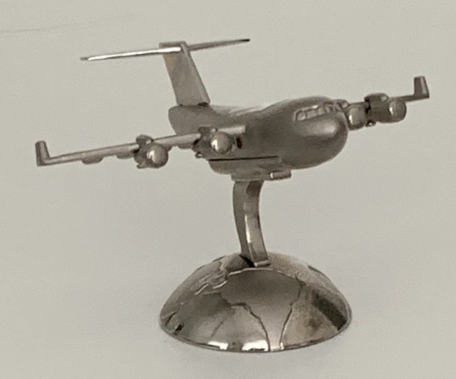 VINTAGE Desk Clock Airplane and Stand William Widdop Solid Metal Working RARE VG