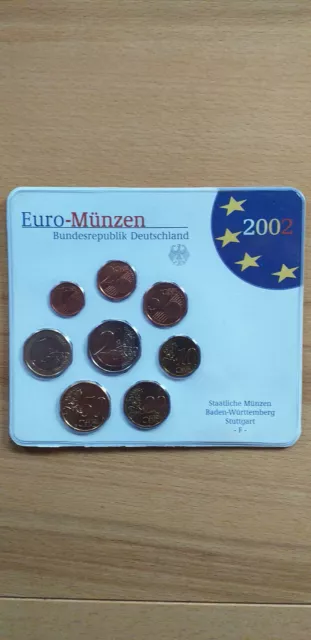 DEUTSCHLAND Kursmünzensatz 2002 F KMS BRD Euro STEMPELGLANZ STUTTGART im Folder