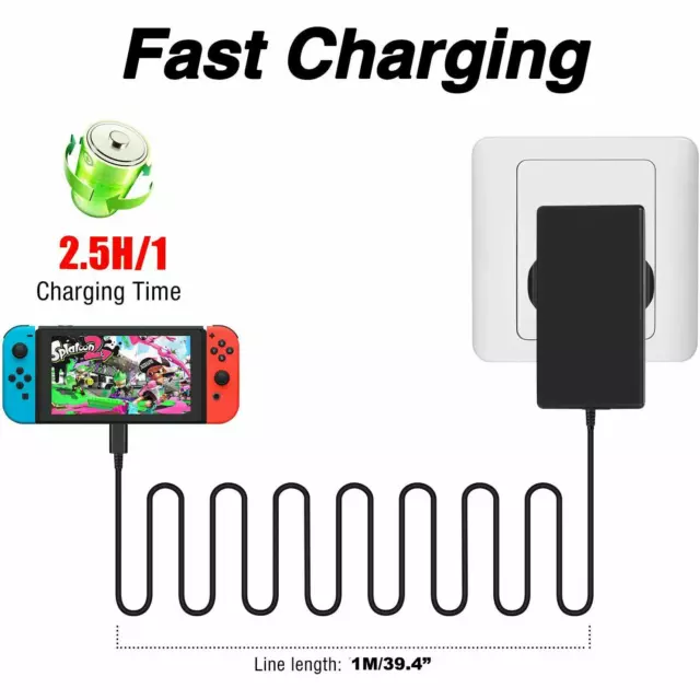 For Nintendo Switch Mains Adaptor / Adapter Charger Plug Fast Charging Power