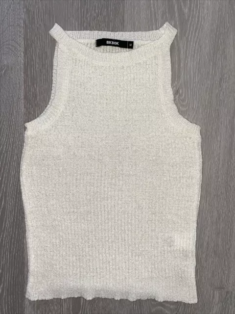 @ Bikbok Womens Cream Knit High Neck Sleeveless Top @ Size M @ Vgc @ Cute @