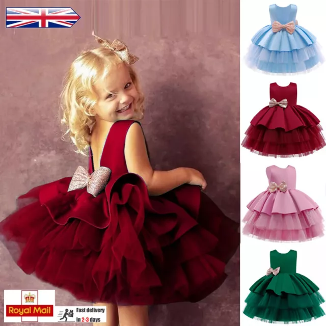 Toddler Flower Girl Dress Princess Birthday Wedding Bowknot Sequins Gown Dresses