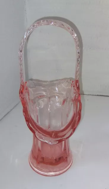 Antique 1920's Pink Depression Glass Basket 8 1/2" Flower Basket Vase