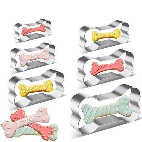 6 Pieces Stainless Steel Metal Dog Bone Shape Cookie Cutter Set Silver