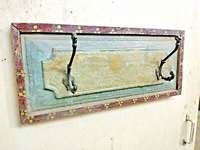 Old Vintage Handmade Wooden Wall Hanging 2 Iron Hook Collectible