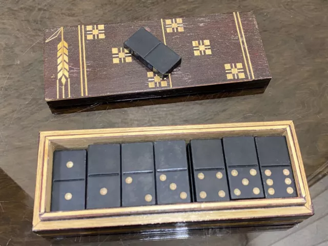 1970s Vintage Russian (USSR) Bakelite Dominoes Set In Wooden Box 1970s Vintage Russian (USSR) Bakelite Dominoes Set In Wooden Box
