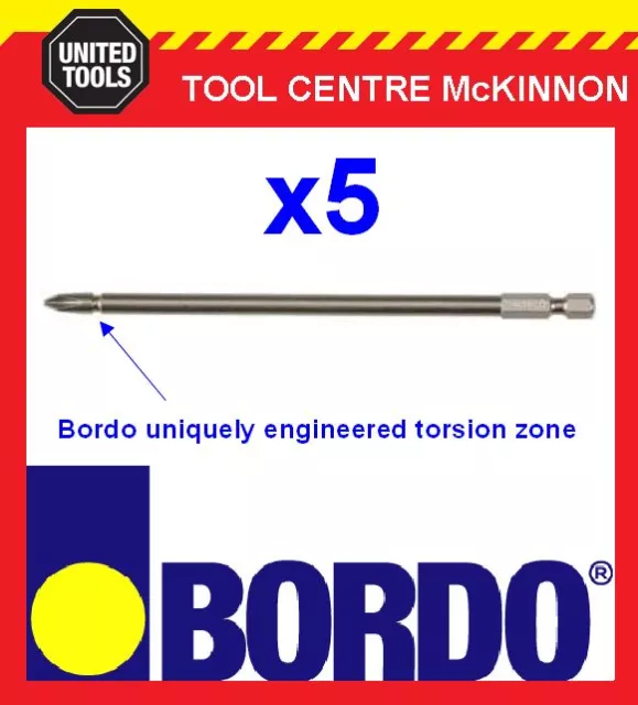 5 x BORDO IMPACT PH2 X 150mm POWER INSERT BITS – GREAT FOR IMPACT DRIVERS!