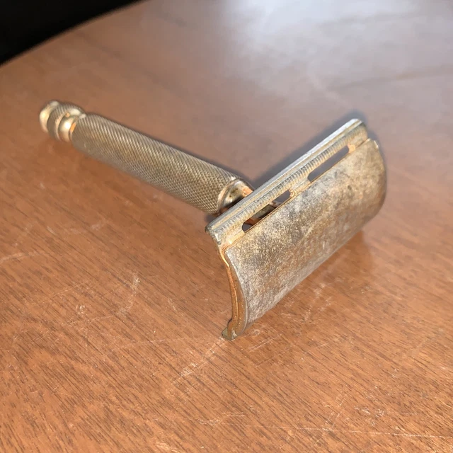 Vintage Gillette 1940s Gold Tone Ball End Double Edge Safety Razor USA