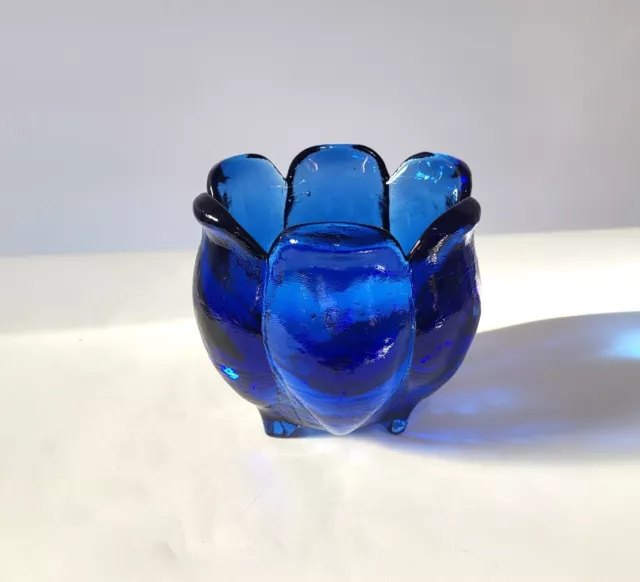 Cobalt Blue Recycled Thick Glass Tulip Petal Vase Candle Holder 4"