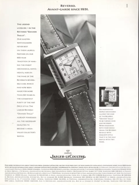 Armbanduhr Jaeger-Lecoultre Reverso Werbung 1 Seite 1987 Original 7H