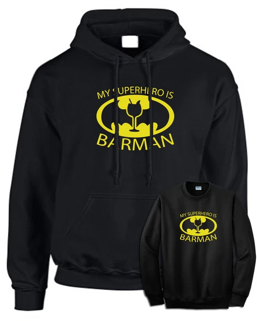 Felpa BARMAN Batman con e senza cappuccio nera unisex simpatica idea regalo bar