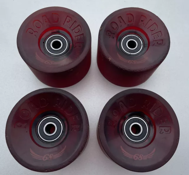 Vintage Road Rider 68mm Red Transparent Skateboard Wheels Soft W/Bearings GUC