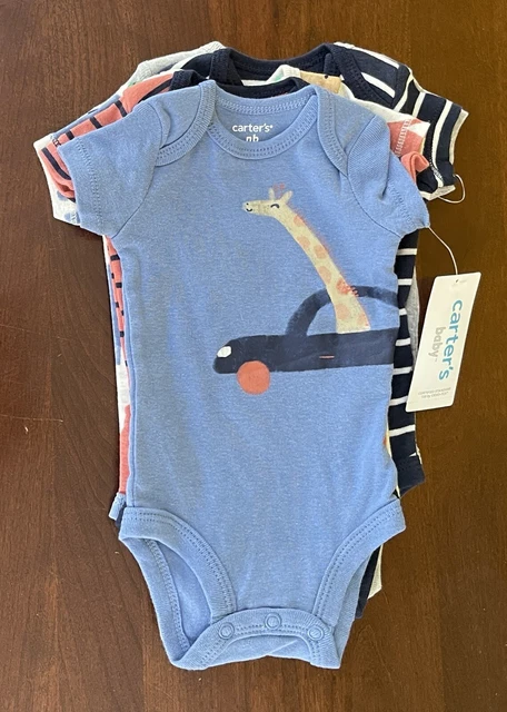 Carters Baby Boys 5-pack Cute Giraffe Hippo Short Sleeve Bodysuits Multi NB NWT