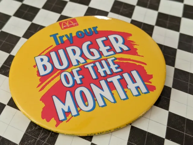 Vintage McDonalds 2 7/8" Try our Burger of The Month Round Metal Pin