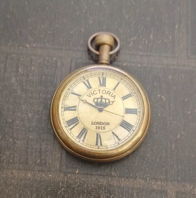 Antique 2" Brass Pocket Watch Nautical Vintage Victoria London Look Collectible