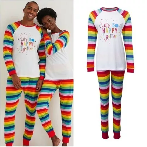 * BNWT Rainbow Stripe Unisex  Family Ladies Mum Pyjamas Christmas Matalan