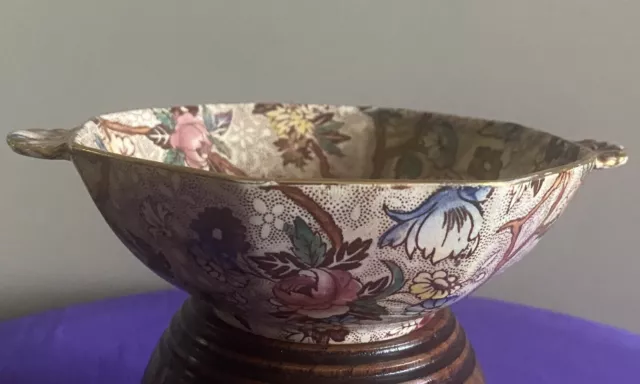 Art Deco MALING Chestnut Brown Chintz Lustre Octagonal Handled Bowl- England