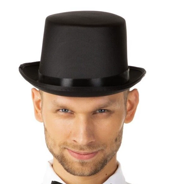 BLACK TOP HAT Vampire Victorian Fancy Dress Costume Halloween Tall Hat
