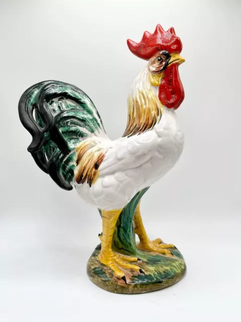 Vtg Majolica 10" Tall Italian Rooster UGO ZACCAGNINI Italy Statue Sculpture