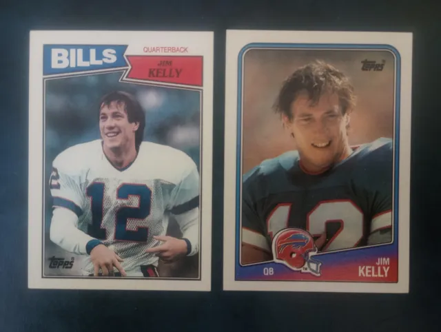 Topps Jim Kelly 1987 & 1988 rookie & 2nd year cards - Buffalo Bills HOF