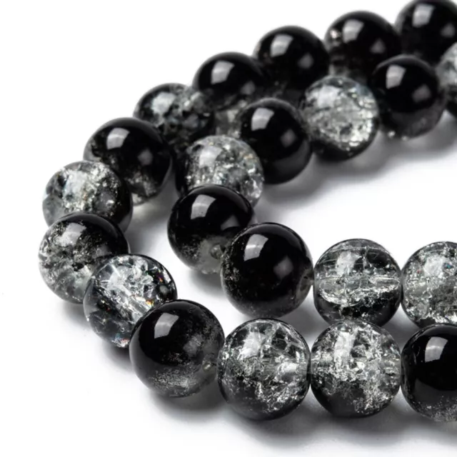 Crackle Glass Beads 8mm Black Clear Mixed Ombre Bulk Jewelry Supplies Mix Set 20