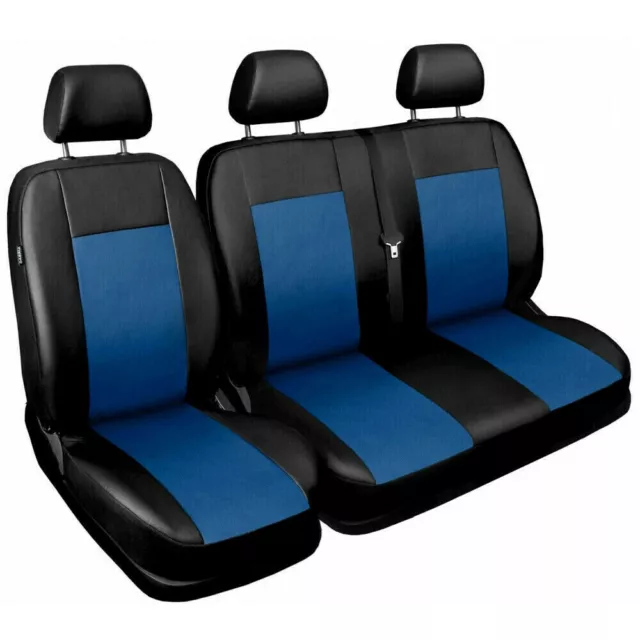 Van seat covers fit Mercedes Viano 2+1  black / blue ECO LEATHER